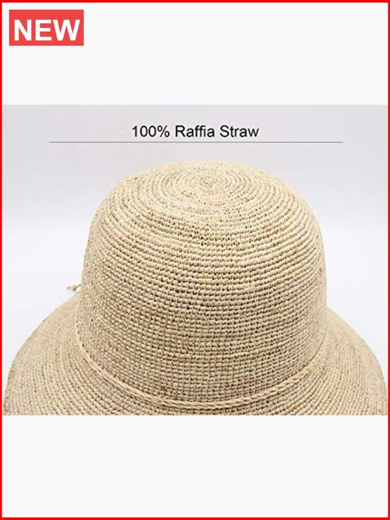 Women\'s Raffia Straw Bucket Hat Sun Protection Outdoor Beach